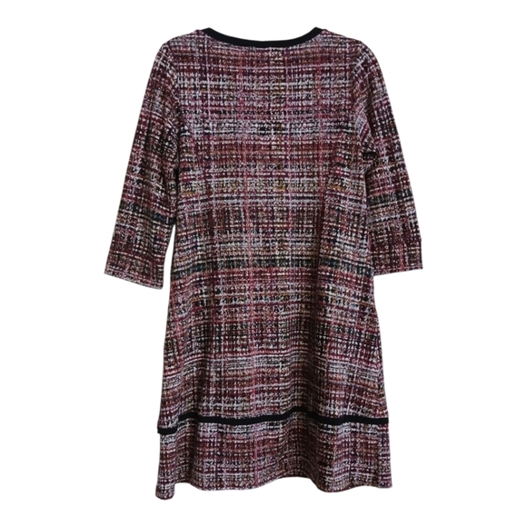 Chris McLaughlin Tweed Look Midi Dress With Pockets Black Maroon - Picture 3 of 10